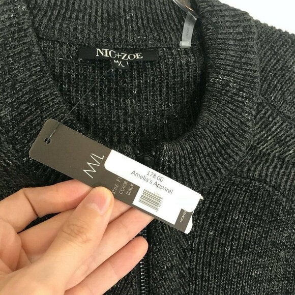 NIC + ZOE Cape Cardigan Women M/L Black Green Knit Poncho - Picture 6 of 7